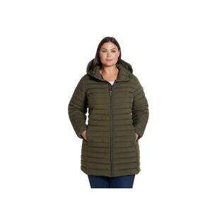 Weathercast Hooded Channel Quilted Puffer Jacket Plus Size - 2XL - Green - NWT